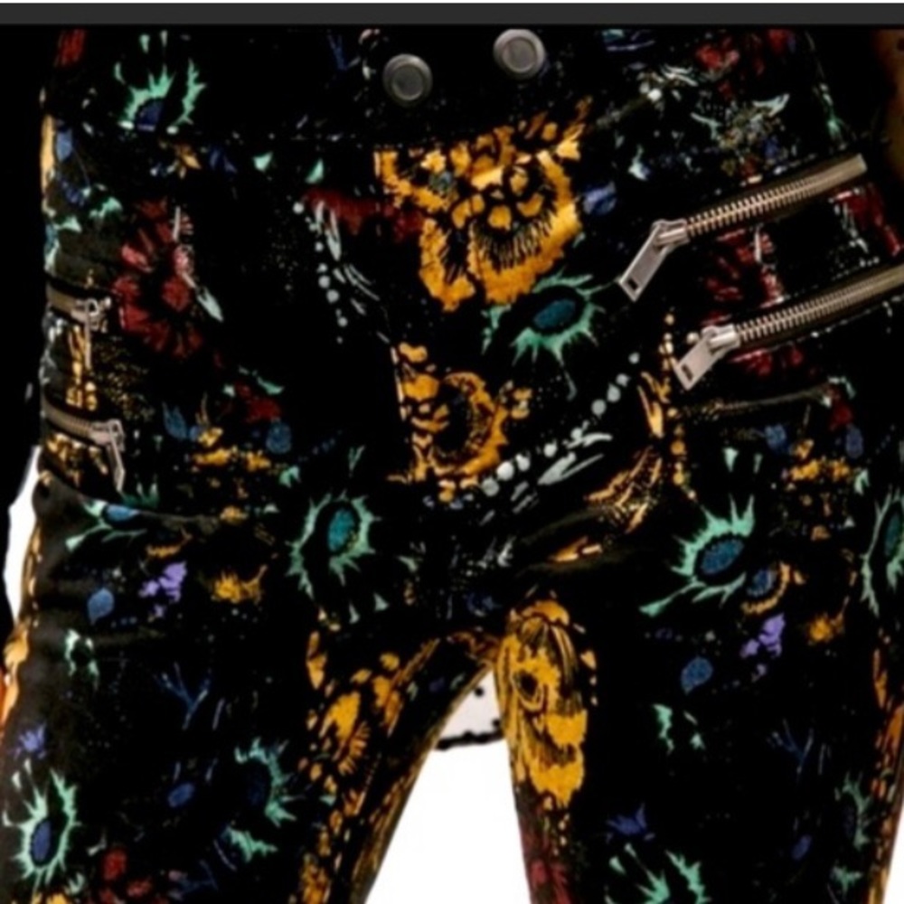 FREE PEOPLE "Lennon" Stretch flocked velvet mid rise moto-inspired jeans - Picture 8 of 8